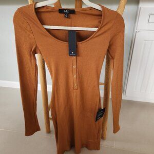 LULU'S ribbed mustard scoop neck long sleeve pullover dress